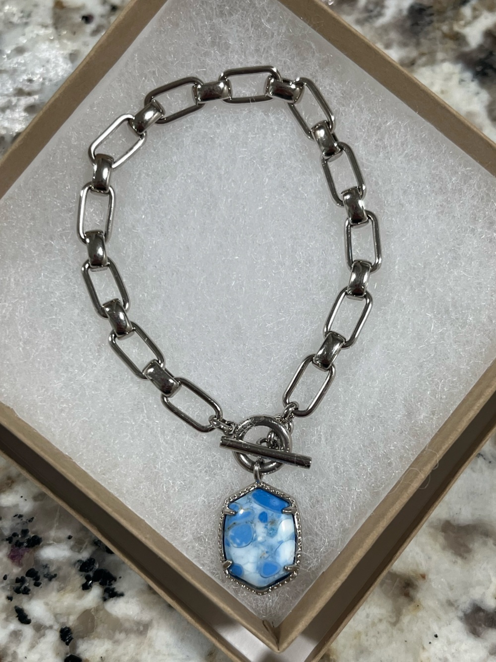 Kendra Scott Daphne Silver Link Chain Bracelet Sky Blue & White Magnesite Charm